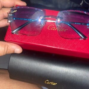 Cartier Silver Glasses with Blue Lenses